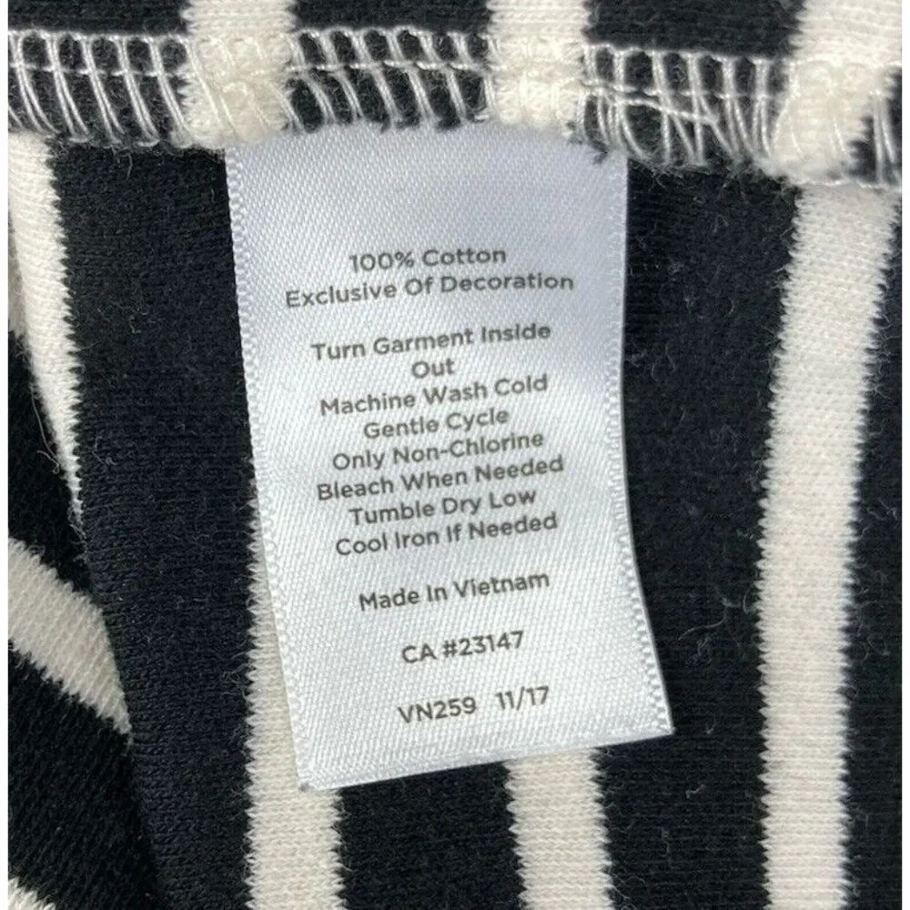 *Talbots Striped Tassle Short Sleeve Dress Womens Med Black White Tie Keyhole